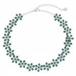 Alphalurent Rosé Bloom Crystal Flower Choker | Rhinestone Floral Necklace in Pink & Emerald Green