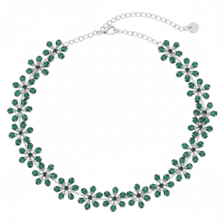 Alphalurent Rosé Bloom Crystal Flower Choker | Rhinestone Floral Necklace in Pink & Emerald Green