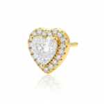 Alphalurent gold-plated 925 silver stud earrings featuring a large clear heart-shaped crystal surrounded by a halo of smaller pave stones.